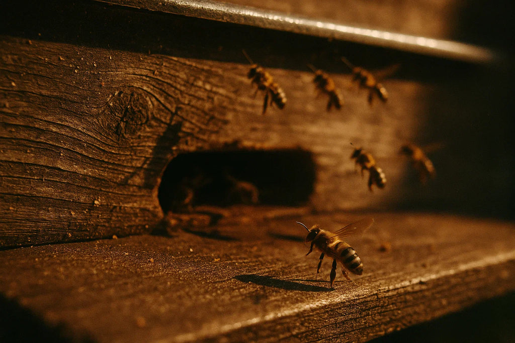 Bienen im Anflug in der Abendsonne