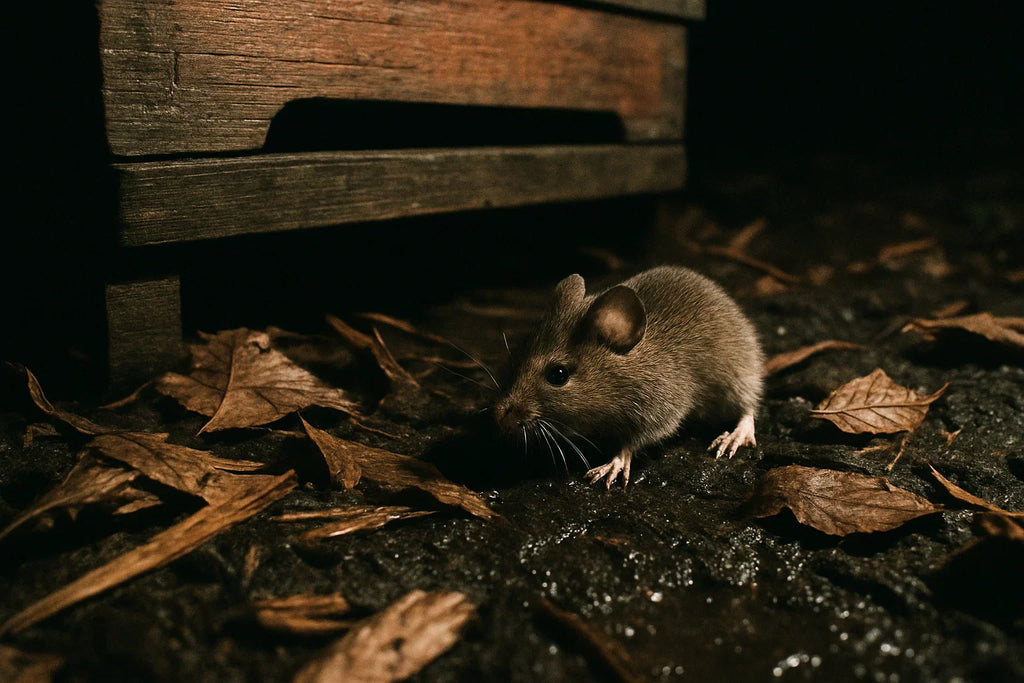Maus unter Bienenbeute