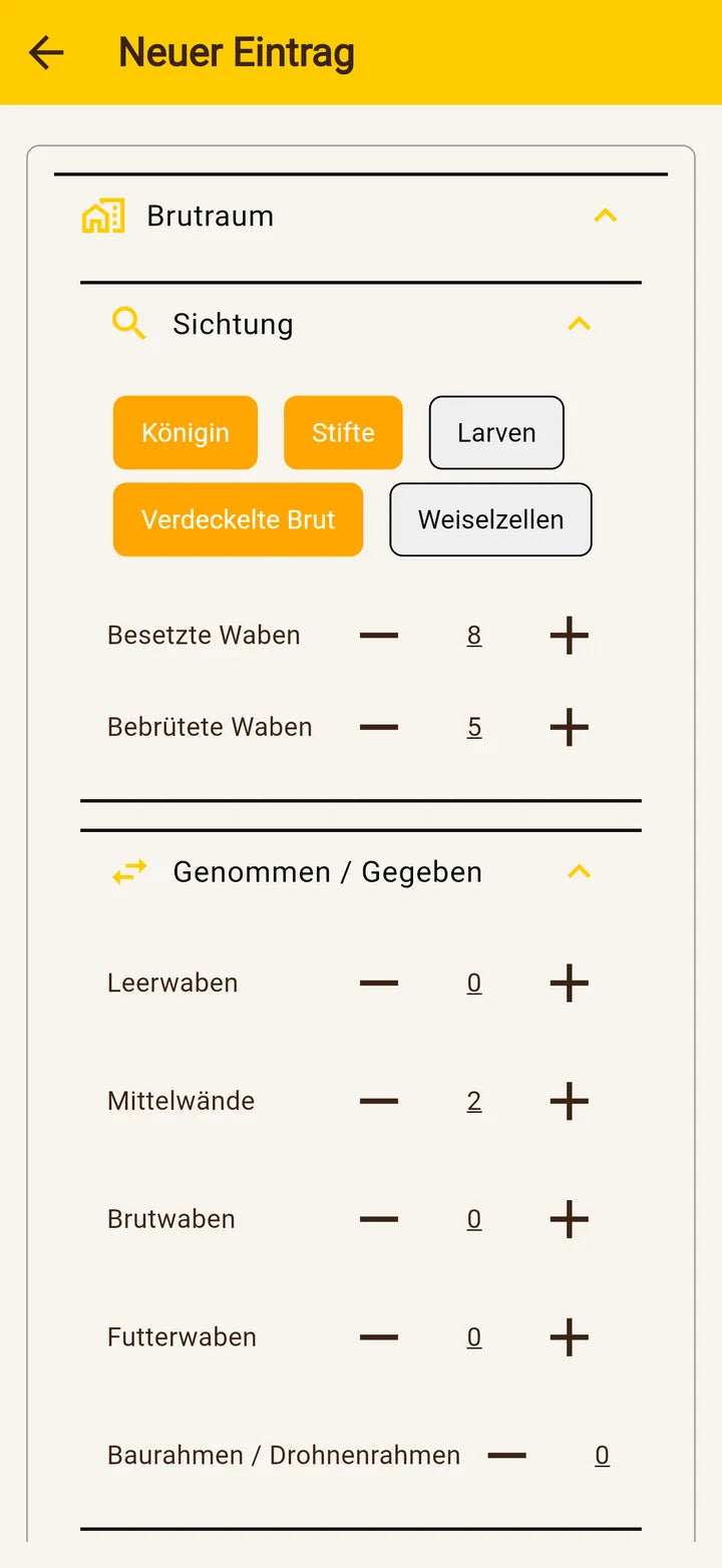 Imker-App: Durchsicht mit Sichtung und Waben
