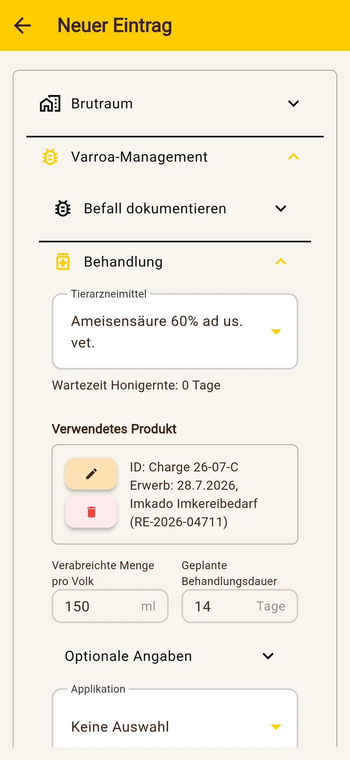 Imker-App: Varroa-Behandlung dokumentieren