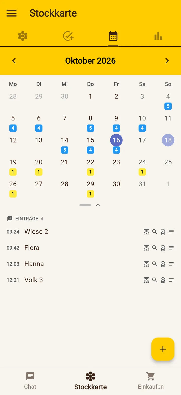Imker-App: Imkerkalender mit Einträgen