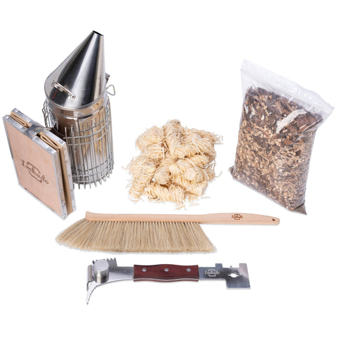 Imker Werkzeug Set XL - Smoker, Bienenbesen, Multifunktionswerkzeug, Rauchstoff und Bio-Anzünder