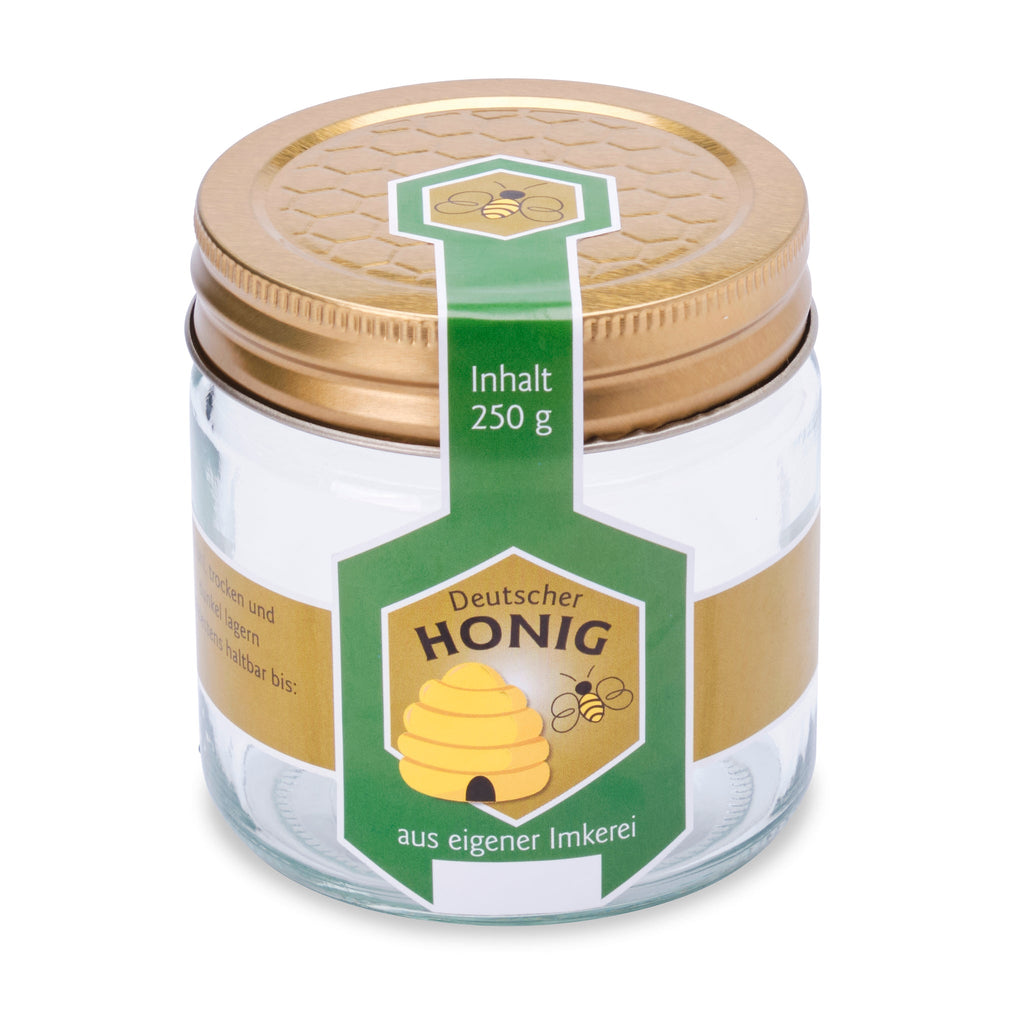 Honigglas Etikett 250g Grün mit Korb auf Glas